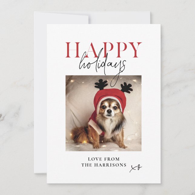 Happy Holidays Personalised Dog Photo Family  Holiday Card (Front)