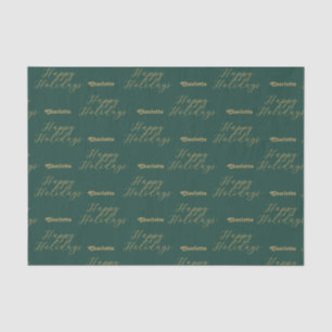 Happy Holidays Personalised Name Traditional Green Tissue Paper
