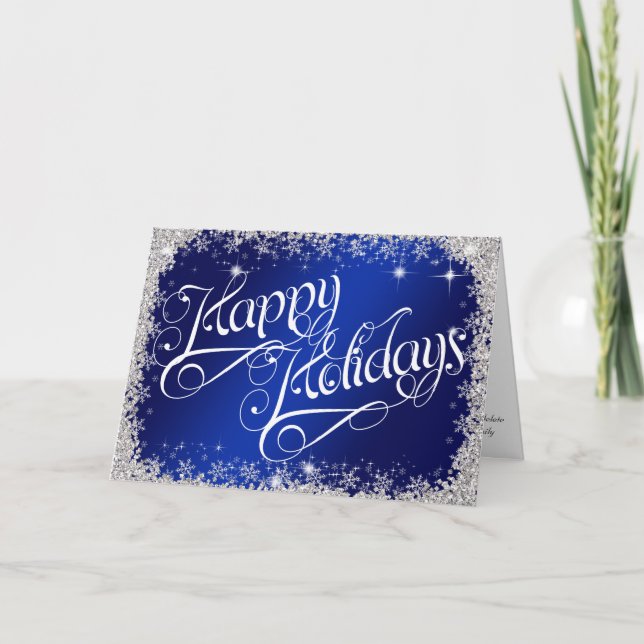Happy Holidays PERSONALIZED Stunning  Royal Blue Holiday Card (Front)