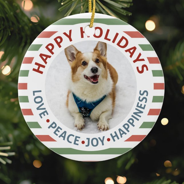 Happy Holidays Pet Photo Ceramic Ornament (Creator Uploaded)