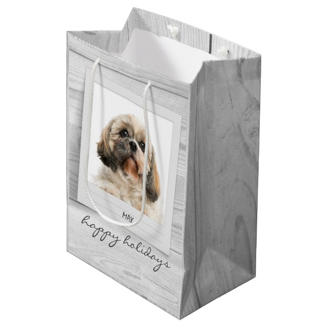 Happy Holidays Pet Photo Frame Personalised Medium Gift Bag (Front Angled)