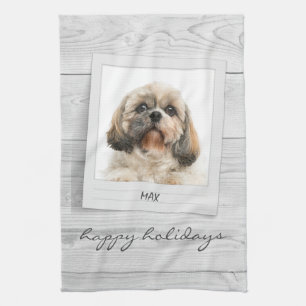 Happy Holidays Pet Photo Frame Personalised Tea Towel