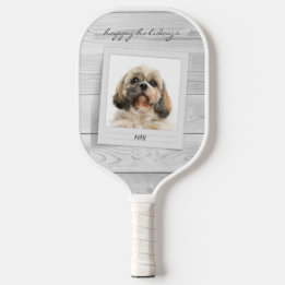 Happy Holidays Pet Photo Personalised Pickleball Paddle