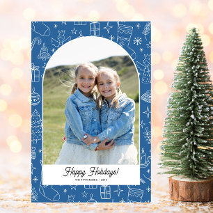 Happy Holidays Photo Arch, Fun Doodle Drawings Holiday Postcard