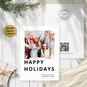 Happy Holidays Photo Business Logo QR Christmas Holiday Card