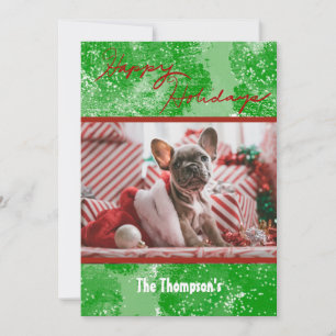 Happy Holidays Photo Card Green Red Snow 