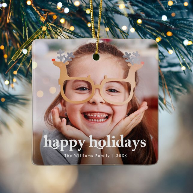 Happy Holidays Photo Christmas Ceramic Ornament (Creator Uploaded)