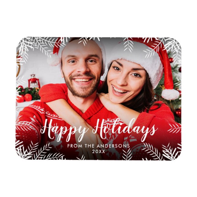Happy Holidays Photo Christmas Foliage Magnet (Horizontal)