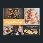 Happy Holidays Photo Christmas Mustard Holiday Postcard<br><div class="desc">Your beautiful family photos deserve to be shared during this time of year as you send warm wishes. Customise this modern collage design & personalise with your family greeting. Find the other pieces from the collection. This design uses blue as an accent colour but it can be easily switched to...</div>