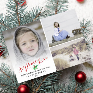 Happy Holidays Photo Collage Holly Joy Peace Love Holiday Card