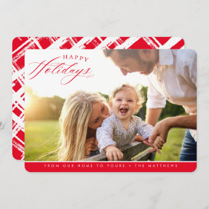 HAPPY HOLIDAYS PHOTO elegant calligraphy red Holiday Card