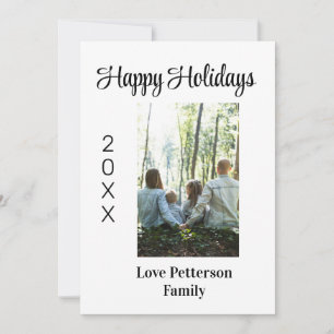 Happy holidays photo family name year calligraphy invitation