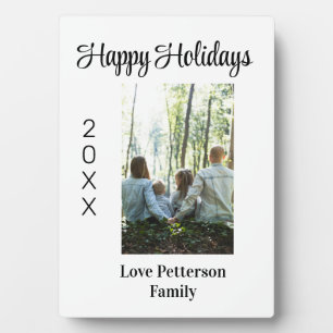 Happy holidays photo family name year calligraphy plaque