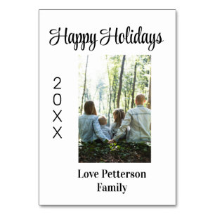 Happy holidays photo family name year calligraphy table number