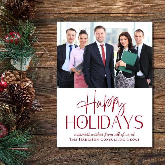 Happy Holidays Photo Logo Corporate Christmas Holiday Postcard (Spread warmth, appreciation, and gratitude to your valued customers, clients, employees and partners)