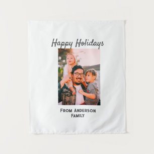 Happy holidays photo modern love simple family mo tapestry