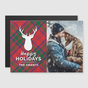 Happy Holidays Photo Modern Red Green Plaid