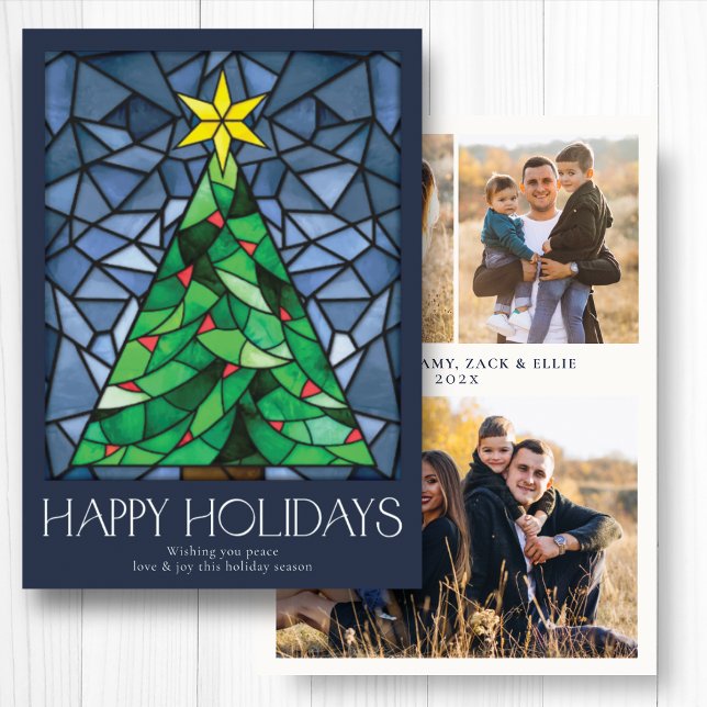 Happy Holidays Photo Retro Navy Holiday Card (Creator Uploaded)