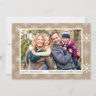 Happy Holidays Photo Snowflakes Kraft Holiday Card