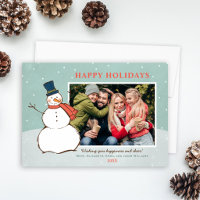 Happy Holidays Photo Snowman Mint