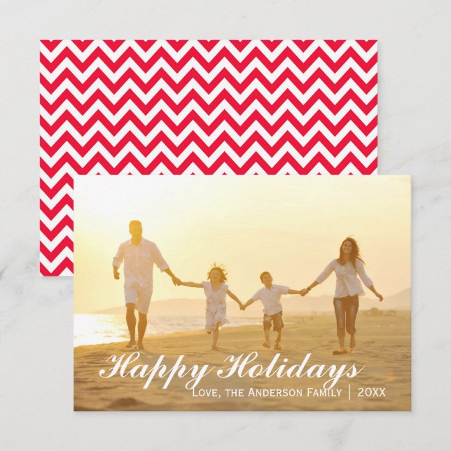 Happy Holidays Photo w/Red Chevron - 3x5 Card (Front/Back)