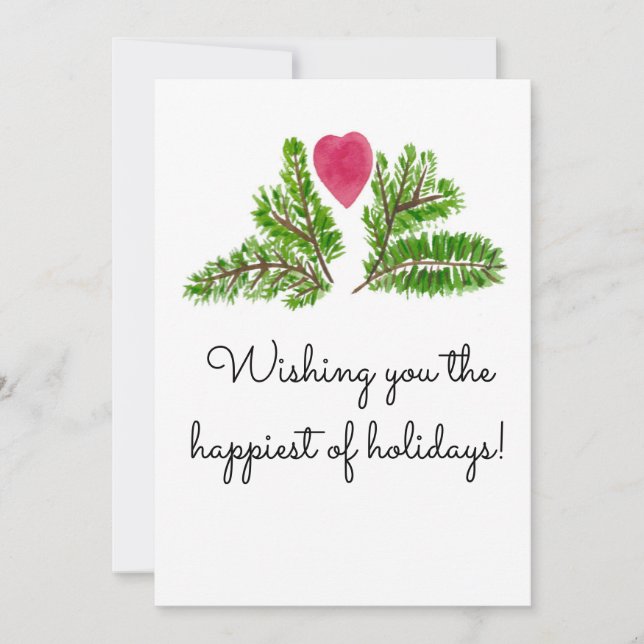Happy Holidays. Pine bough with red heart. Holiday Card (Front)