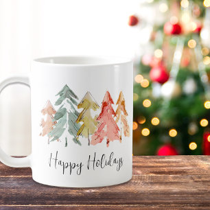 Happy Holidays Pine Tree Watercolors Christmas Coffee Mug