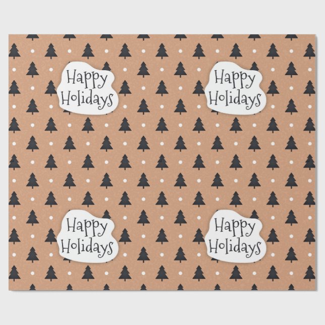 Happy Holidays pine trees pattern Wrapping Paper (Flat)