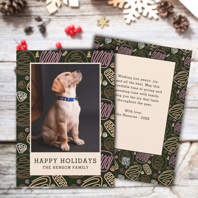 Happy Holidays Pink Black One line Dog Photo  Holiday Card (Creator Uploaded)