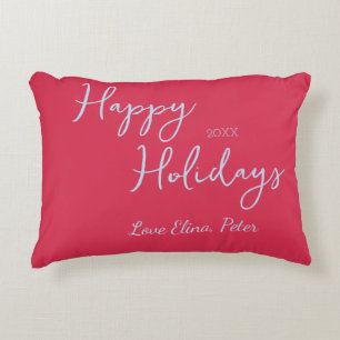 Happy HOLIDAYS PINK BLUE PASTEL MODERN CHRISTMAS Decorative Cushion