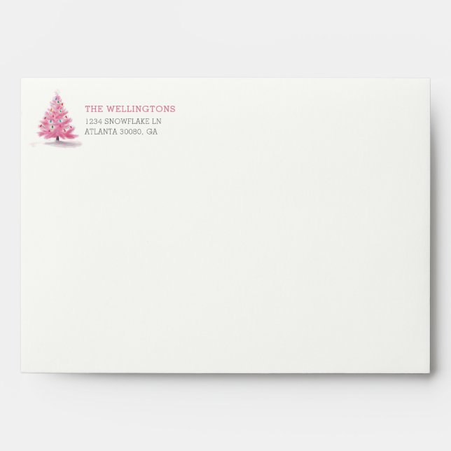 Happy Holidays Pink Christmas Tree Custom Address Envelope (Front)