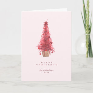 HAPPY HOLIDAYS Pink Christmas Tree Holiday Card