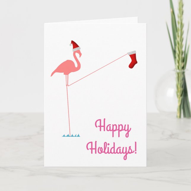 Happy Holidays! - Pink Flamingo Silhouette Holiday Card (Front)