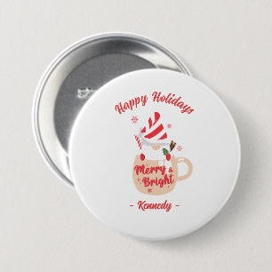 Happy Holidays - Pink Mug Hot Cocoa Merry & Bright 7.5 Cm Round Badge