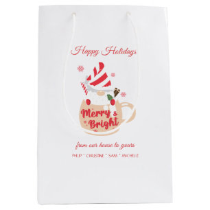 Happy Holidays - Pink Mug Hot Cocoa Merry & Bright Medium Gift Bag