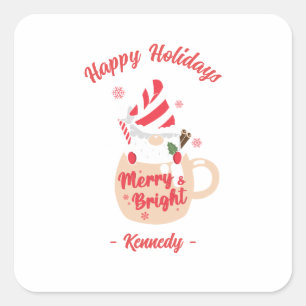 Happy Holidays - Pink Mug Hot Cocoa Merry & Bright Square Sticker