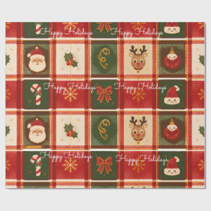 Happy Holidays Plaid Crimson Christmas Wrapping Paper