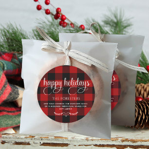 Happy Holidays, Plaid Envelope Seal or Gift Labels