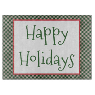Happy Holidays Plaid Pattern Cutting Board