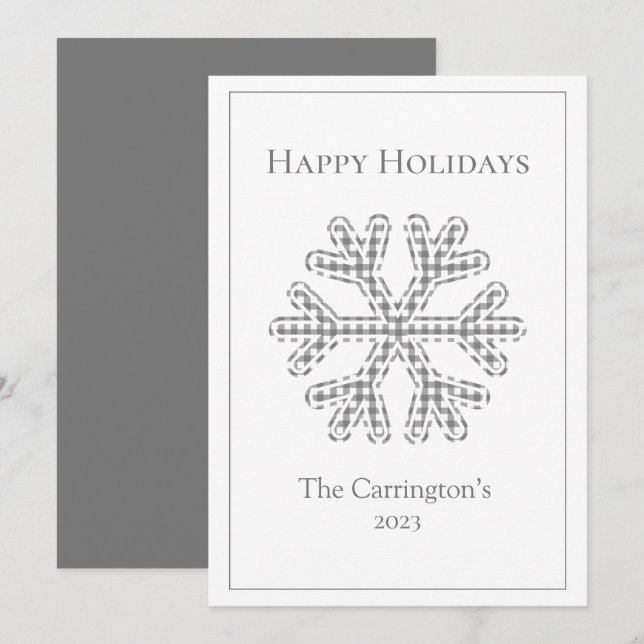 Happy Holidays Plaid Snowflake Modern (Front/Back)