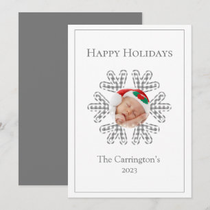 Happy Holidays Plaid Snowflake Photo Seasonal