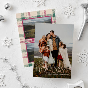 Happy Holidays Plaid Vertical Photo Greeting Card