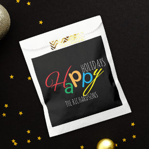 Happy Holidays Playful Bright Colours Family Name Favour Bag