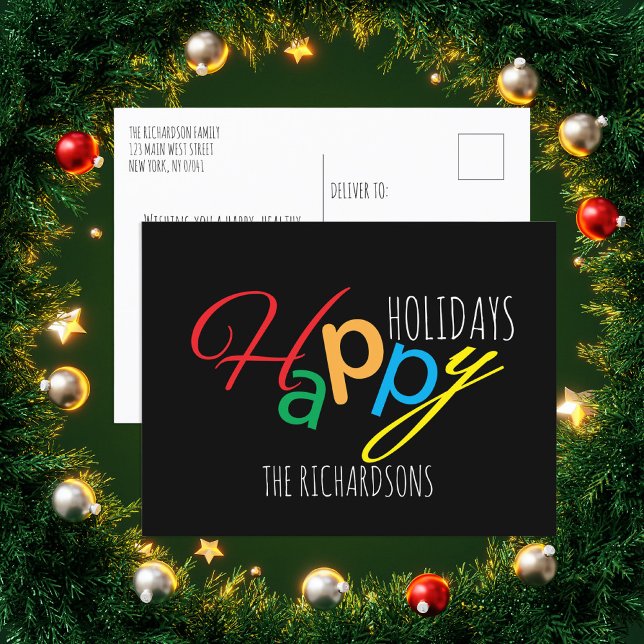 Happy Holidays Playful Text With Colourful Letters Holiday Postcard (Creator Uploaded)
