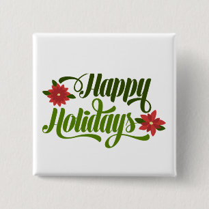 Happy Holidays Poinsettia 15 Cm Square Badge