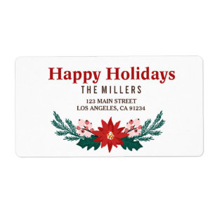 Happy Holidays Poinsettia Bouquet Holiday Label