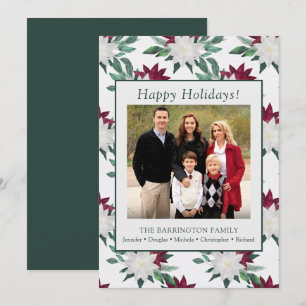 Happy Holidays Poinsettia Family Photo Flat Holiday Card