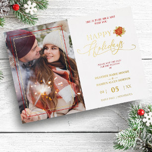 Happy Holidays Poinsettias Wreath Photo Wedding