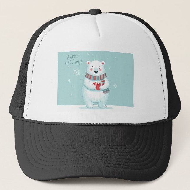 Happy Holidays Polar Bear Hat (Front)