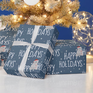 Happy Holidays Polar Bear On Stars Wrapping Paper